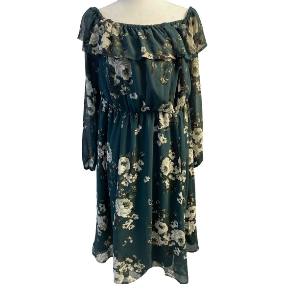 torrid Dresses & Skirts - Torrid Green And Black Mini Dress Off Shoulder Dress Size 1/1X